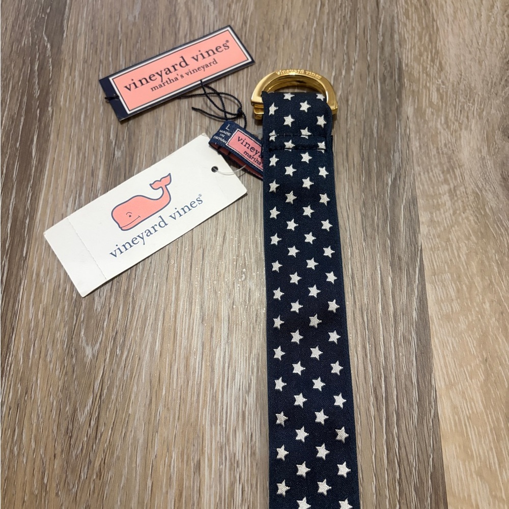 Vineyard Vines Gold Buckle Navy Star Belt